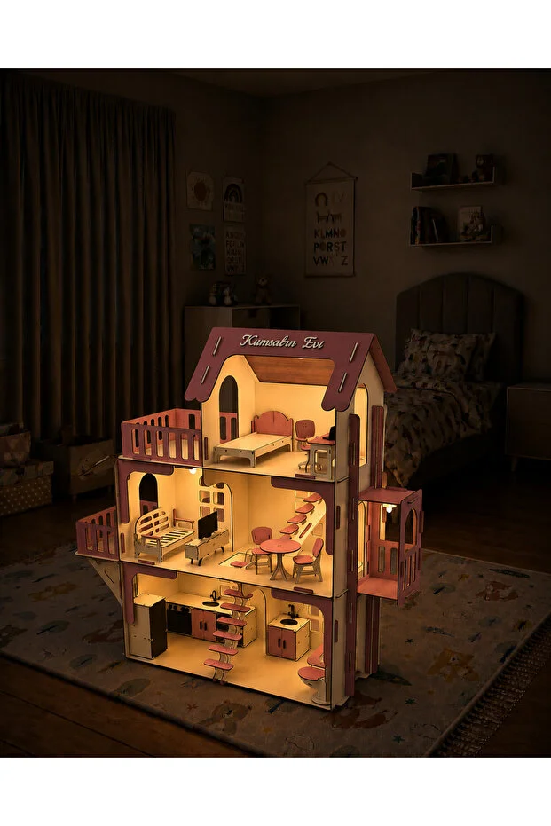 Asansörlü Oyun Evi, Full Aktif Eşyalı, 3 Katlı 90 cm, Led Işıklı, Kişiye Özel İsimli (Montessori Uyumlu) Asansörlü Oyun Evi, Full Aktif Eşyalı, 3 Katlı 90 cm, Led Işıklı, Kişiye Özel İsimli (Montessori Uyumlu)